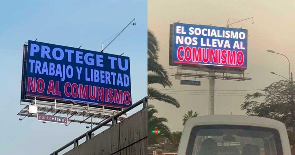 Grandes vallas publicitarias con eslóganes políticos