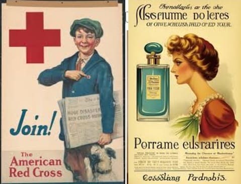 Dos carteles antiguos de propaganda y publicidad respectivamente