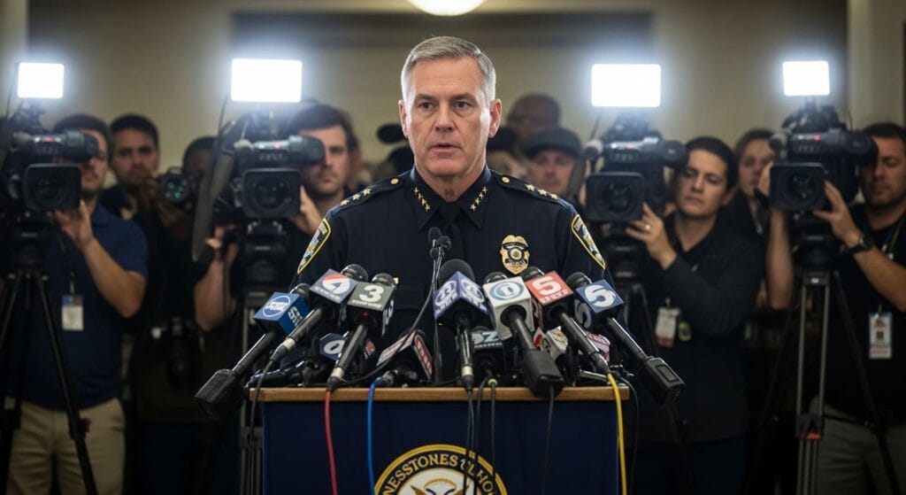 Jefe de policía dando una rueda de prensa