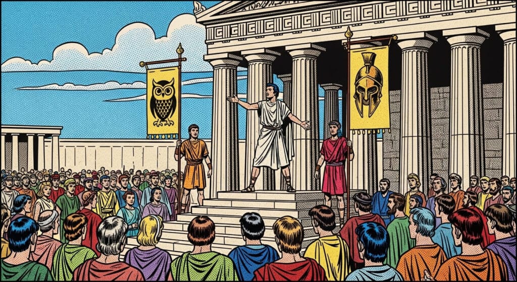 Orador romano escuchado por la multitud