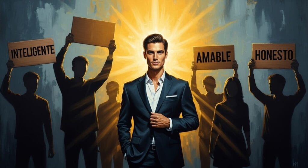 Imagen que representa el efecto halo, uno de los sesgos cognitivos más estudiados