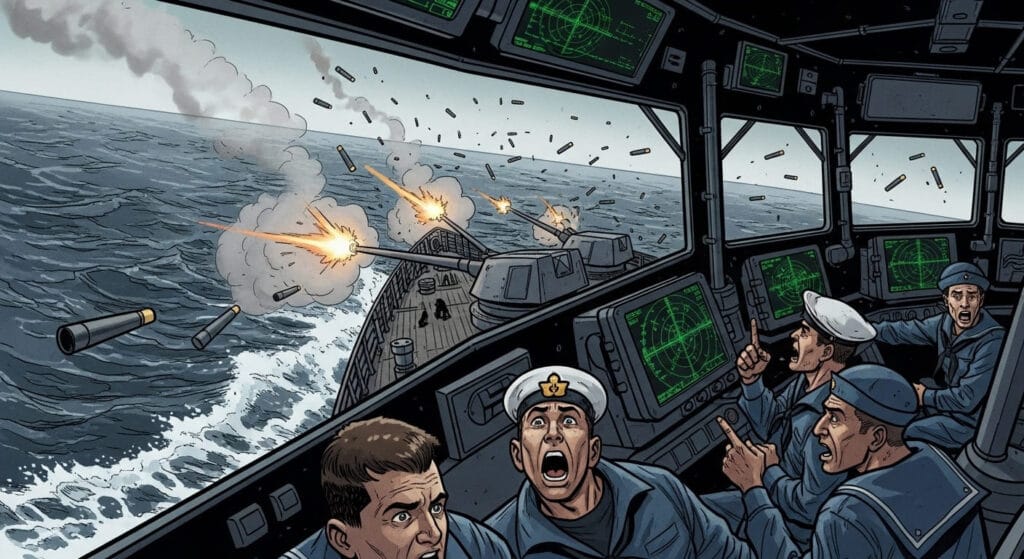 Destructores en el mar bajo un supuesto ataque nocturno, mentiras históricas que escalaron la Guerra de Vietnam.