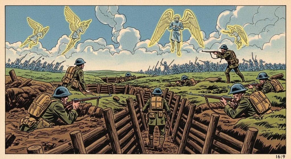 Figuras aladas  ayudan a los soldados aliados durante la IGM en una de las mentiras históricas más místicas que se recuerdan