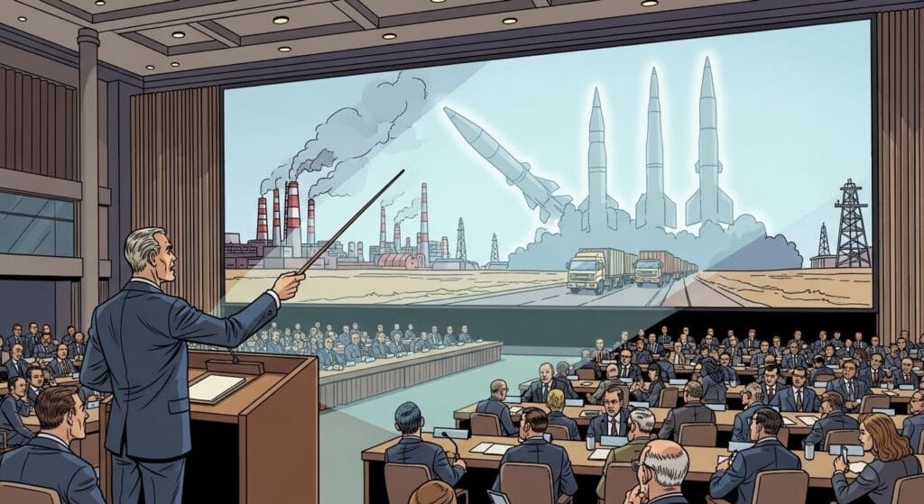 Exposición de diapositivas ante el Congreso que muestran las supuestas armas de destrucción masiva en Irak