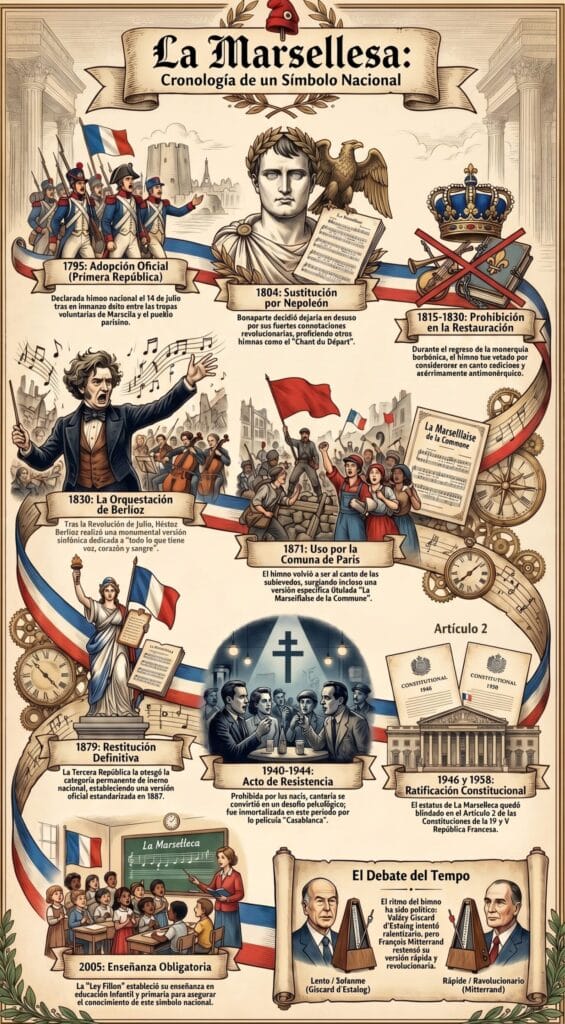 Infografía que muestra la historia y evolución del himno de la Marsellesa