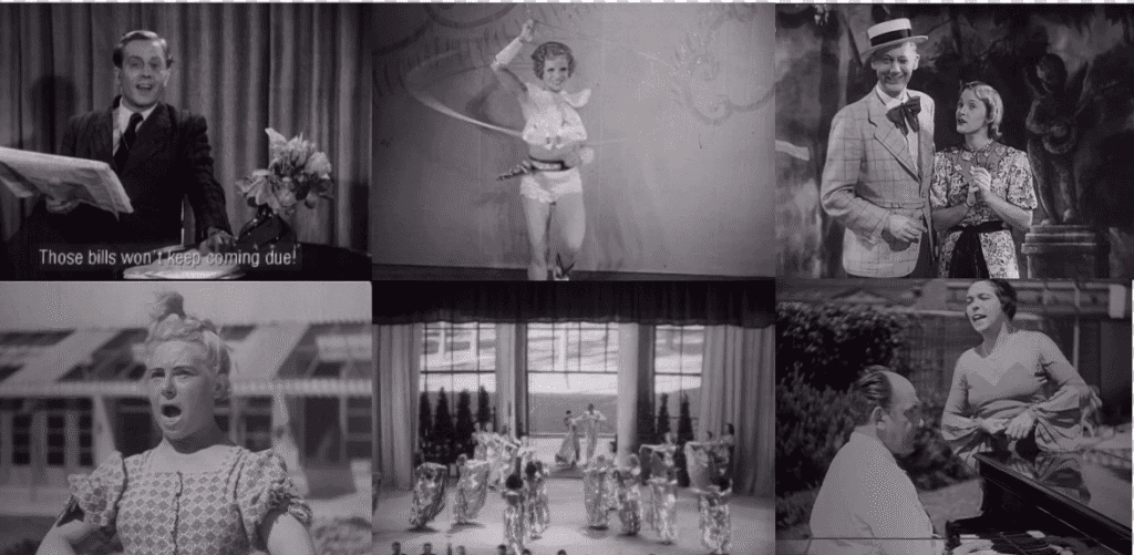 Seis fotogramas de actuaciones musicales, danza, cabaret y teatro emitidos en el Fernsehsender Paul Nipkow.
