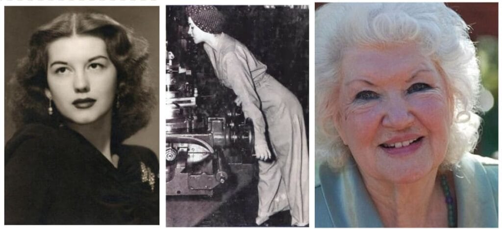 Tres fotografias de mujeres asociadas históricamente con la inspiración para el cartel de Rosie la remachadora.
