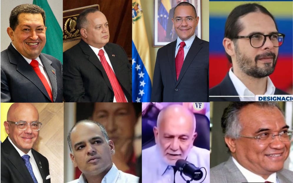 Composición de retratos de figuras de propaganda chavista e ideólogos del oficialismo como Hugo Chávez, Diosdado Cabello y Jorge Rodríguez.